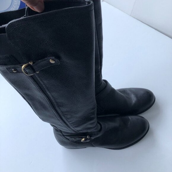 NATURALIZER Jillian Black Tall Knee High Leather Riding Boot Zipper Elastic 8.5M - Picture 4 of 16